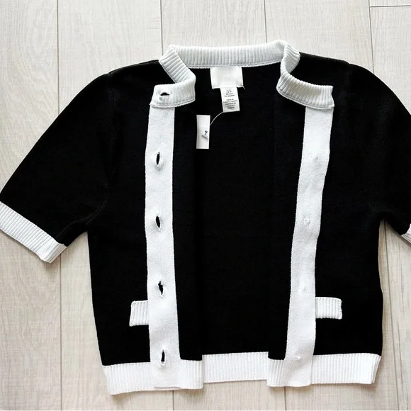 Black and white knit short sleeve sweater - Picture 7 of 11